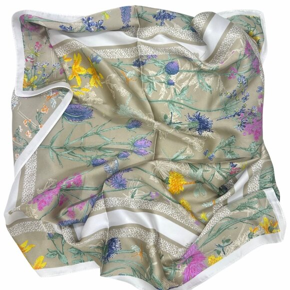 ✨Luxury Elegant Silky Square Scarf Blue Orange Floral Garden Print Shawl Wrap - Picture 4 of 5